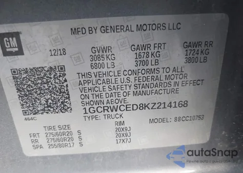 2019 Chevrolet Silverado 1500 Lt from USA, damaged, VIN 1GCRWCED8KZ214168